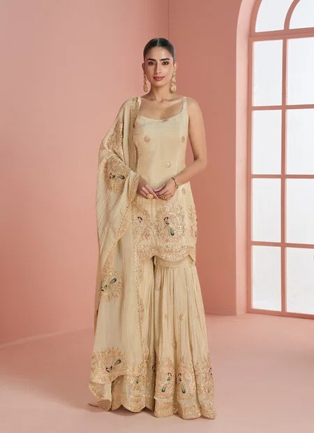 Kts 10127 Vichitra Silk With Embroidery Work Sharara Suit At Wholesale Price
